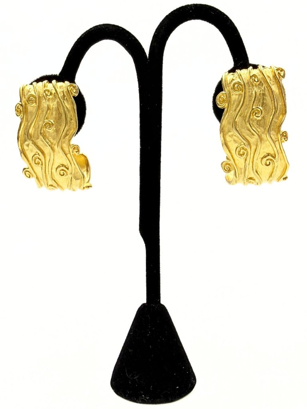 Karl Lagerfeld Couture Signed Sculptural Wave Gold Plated Half Hoop Clip Earring